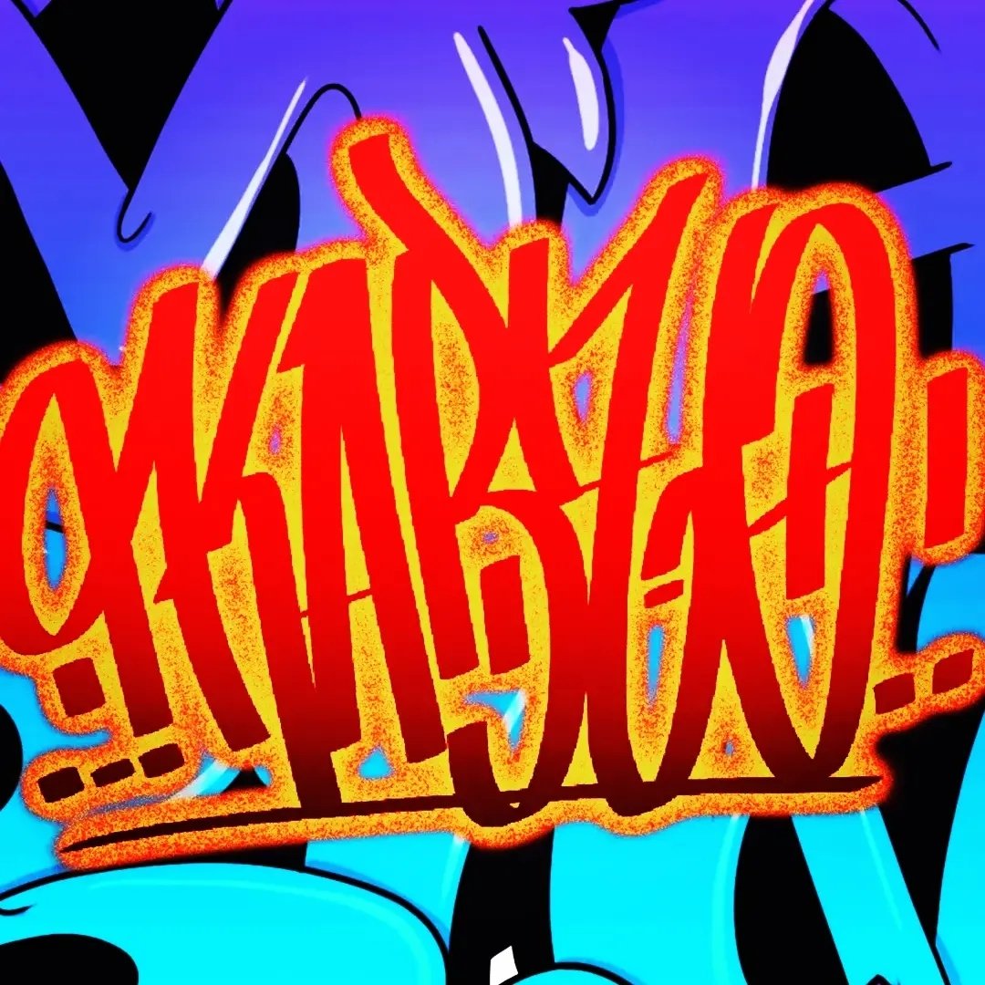 Graffiti tags logotype by kabzo one in red and blue background